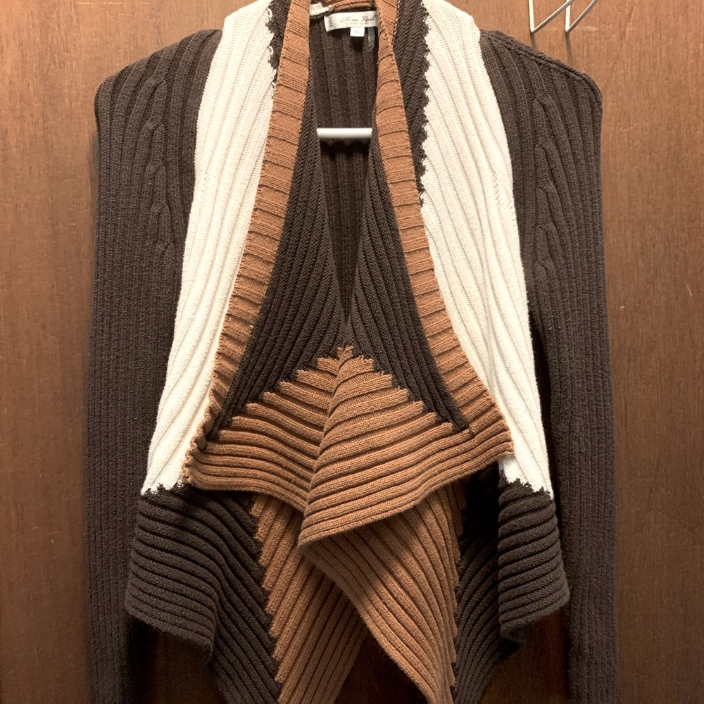 Brown and Cream Waterfall Cardigan Sweater